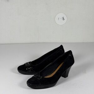 Clarks Artisan Women's Black Suede Patent Leather Heels Pumps Size 10M F-13